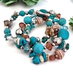 Boutique Stretch Bracelet Set Simulated Turquoise Stones Women's Jewelry 8F